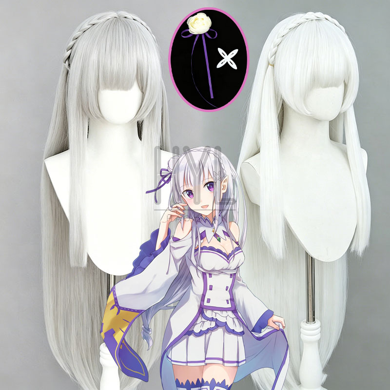 Cosplay Anime White Hair - Wig Cosplay Anime Re:Zero Emilia Hiasan