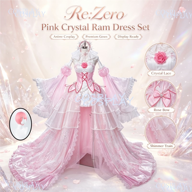Anime Cosplay Re Zero - Gaun Malam Ram Crystal Set Lengkap
