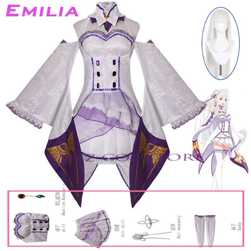 Kostum Cosplay Emilia Anime Re - Anime Cosplay Party ulasan dan harga